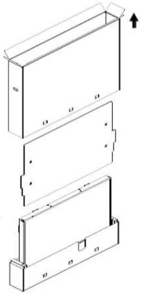 Technical line drawing of three views of a rectangular enclosure or enclosure with mounting holes and a wall-mounted door (no text or symbols)