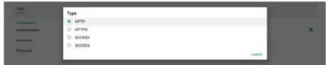Type HTTP HTTPS SOCKS4 SOCKS5 CANCEL