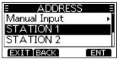 ADDRESS Manual Input STATION 1 STATION 2 EXIT BACK ENT