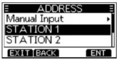 ADDRESS Manual Input STATION 1 STATION 2 EXIT BACK ENT