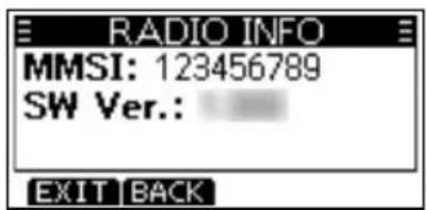RADIO INFO MMSI: 123456789 SW Ver.: EXIT BACK