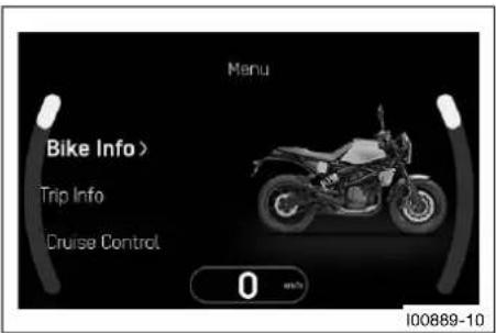 Menu Bike Info > Trip Info Cruise Control 0 MPV/10 I00889-10