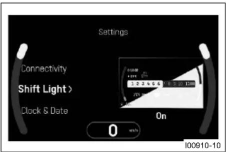 Settings Connectivity Shift Light > Clock & Date On 0 00:57 100910-10