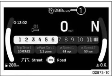 000 km/h 13:02 0 mph N 1 2 3 4 5 6 7 8 9 10 11 Trip Time 1 10.03:22 Fuel Cone 1 5.2 rpm Speed 1 61 rpm Speed 2 53 rpm Street (ABS) Road 280 nm L O.K. 100873-10