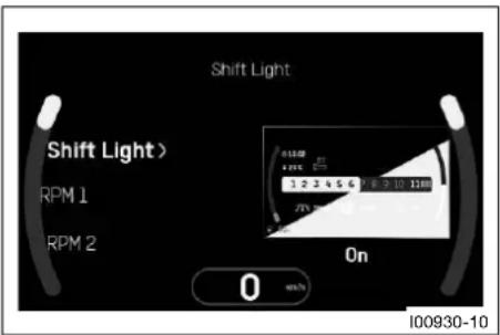 Shift Light Shift Light > RPM 1 RPM 2 On 0 MOS/75 I00930-10