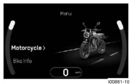 Menu Motorcycle > Bike Info 0 mm I00881-10