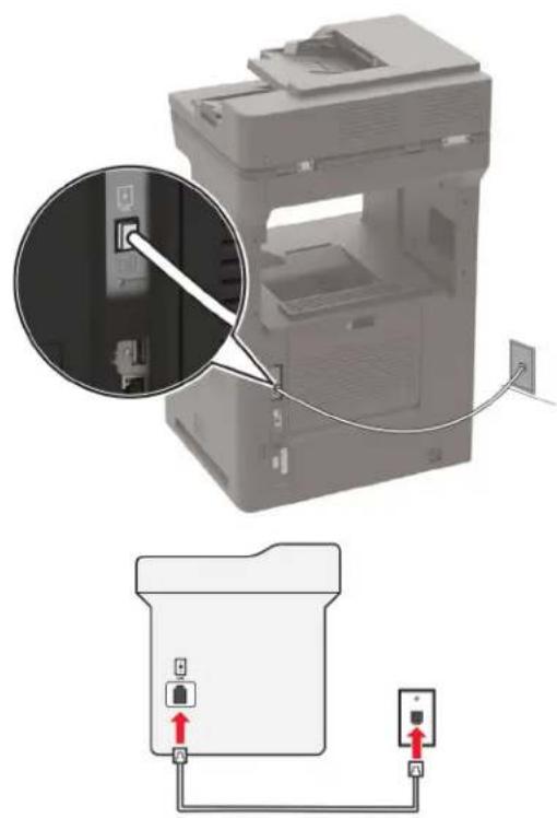 LEXMARK MX822 - Asennus 1: Tulostin on liitetty erilliseen faksilinjaan. - 1