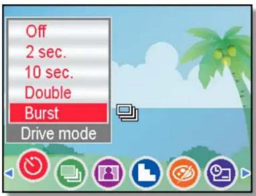 Off 2 sec. 10 sec. Double Burst Drive mode