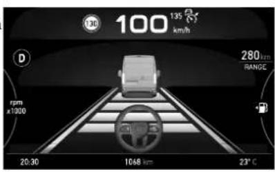 130 100 135 km/h D rpm x1000 280 km RANGE 20:30 1068 km 23°C