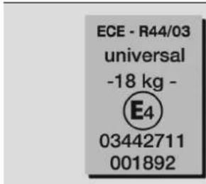 ECE - R44/03 universal -18 kg - E4 03442711 001892
