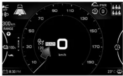 300 km RANGE 100% 70 50 30 120 10 90 110 130 150 170 190 km/h 8:30 PM 23°C PWR D