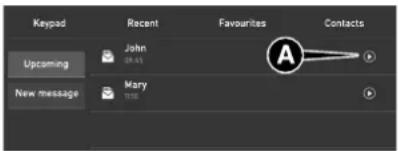Keypad Recent Favourites Contacts Upcoming John A New message Mary 10:00