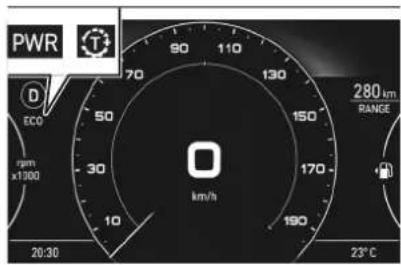 PWR T 70 90 110 130 150 170 190 280 um RANGE ECO 50 30 km/h 10 20:30 23°C