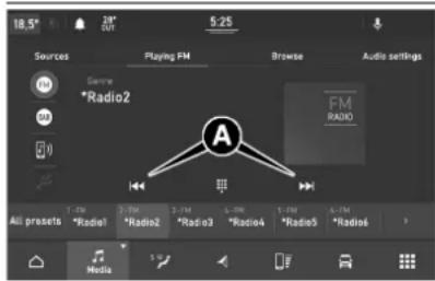 18.5° 29° OUT 5.25 Sources Playing FM Browse Audio settings *Radio2 FM RADIO All prasets: -Radio1 -Radio2 -Radio3 -Radio4 -Radio5 -Radio6 Media