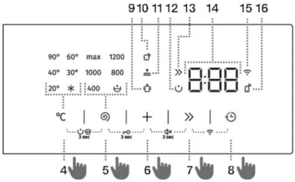 9 10 11 12 13 14 15 16 90° 60° max 1200 40° 30° 1000 800 20° * 400 8:00 °C | + | | 3 sec 3 sec 3 sec 4 5 6 7 8