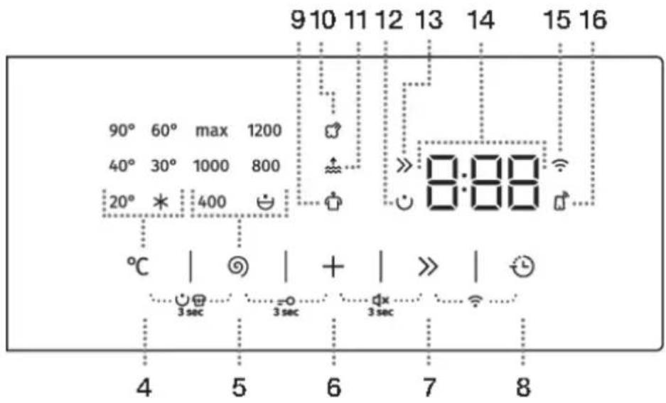 9 10 11 12 13 14 15 16 90° 60° max 1200 40° 30° 1000 800 20° * 400 8:88 °C | + | > | 3 sec 3 sec 3 sec 4 5 6 7 8