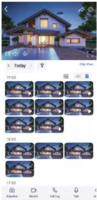 < Today Clip View 19:00 18:00 17:00 Snapshot Record Call Log Talk Un
