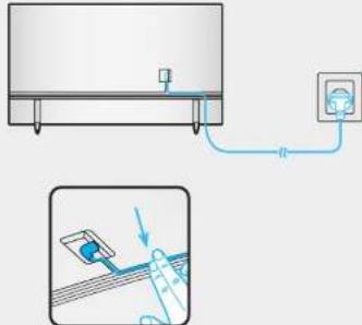 Diagram showing a device connected to an ammeter and a cable, with a magnified view of the cable being inserted.