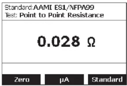 Standard:AAMI ES1/NFPA99 Test: Point to Point Resistance 0.028 Ω Zero μA Standard