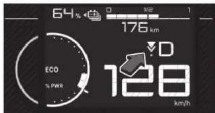64 % 176 km ECO % PWR 128 km/h