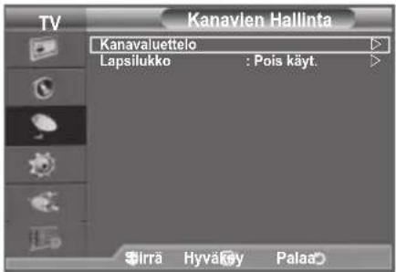 TV Kanavlen Hallinta Kanavaluettelo Lapsilukko : Pois käyt. Sirrä Hyvägä Palaa