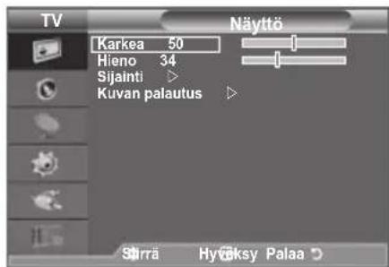 TV Näyttö Karkea 50 Hieno 34 Sijainti Kuvan palautus Sirra Hyväksy Palaa