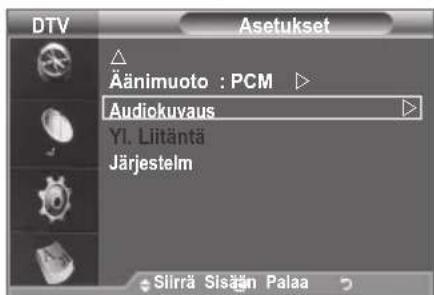 DTV Asetukset Äänimuoto : PCM Audiokuvaus Yl. Liitäntä Järjestelm Silrrä Sisään Palaa