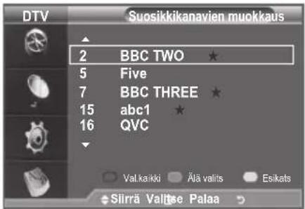 DTV Suosikkikanavien muokkaus 2 BBC TWO ★ 5 Five 7 BBC THREE ★ 15 abc1 ★ 16 QVC Val.kaikki Älä valits Esikats Silirä Valtse Palaa