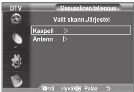 DTV Manuaalinen tallennus Valit skann.Järjestel Kaapell ▷ Antenn ▷ Sirrä HyväKöy Palaa