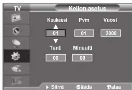 TV Kellon asetus Kuukausi Pvm Vuosi 01 01 2008 Tunti Minuutti 00 00 Silrrä Säädä Palaa