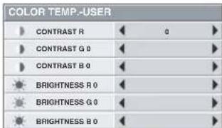 COLOR TEMP.-USER CONTRAST R CONTRAST G 0 CONTRAST B 0 BRIGHTNESS R 0 BRIGHTNESS G 0 BRIGHTNESS B 0