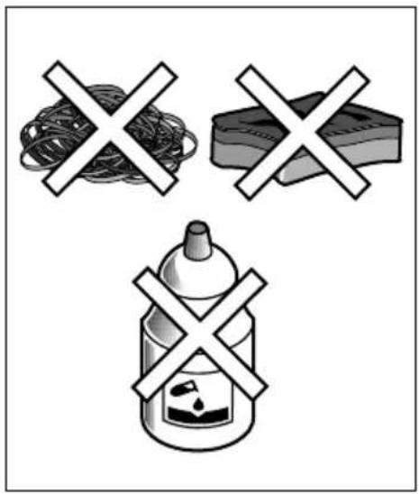 Warning sign with crossed-out 'X' symbols and three food items: pasta, bread, and alcohol lamp