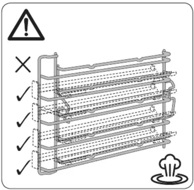 Safety warning diagram showing a multi-level filtration structure with checkmarks and an explosion icon