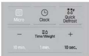 Micro Clock Quick Defrost - Time/Weight + 10 min. 1 min. 10 sec.