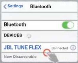 Settings Bluetooth Bluetooth DEVICES JBL TUNE FLEX Connected Now Discoverable