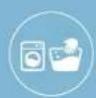 Product diagram of a teal baby stroller with labeled parts and icons for washing, cleaning, and packaging.