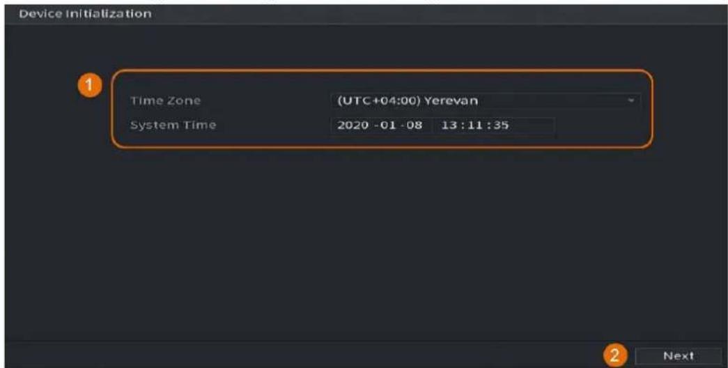 Device Initialization Time Zone (UTC+04:00) Yerevan System Time 2020 -01 -08 13:11:35 Next