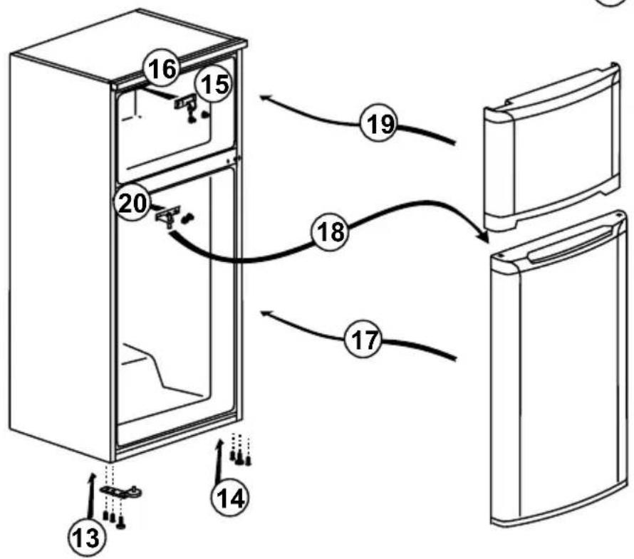 Diagram of refrigerator interior showing numbered components and connection arrows