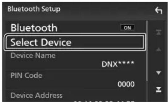 KENWOOD DNX9190SM - แตะ [เลือกอุปกรณ์] บนหน้าจจการตั้งค่าบลูทุร - 1