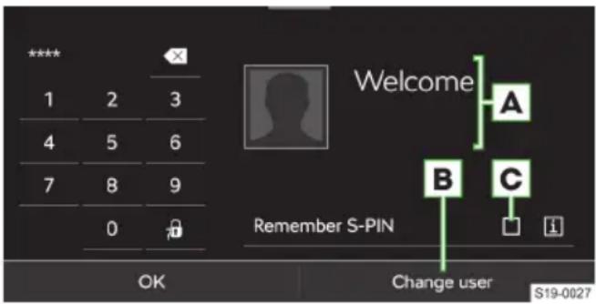 **** 1 2 3 4 5 6 7 8 9 0 OK Welcome A B C Remember S-PIN Change user S19-0027