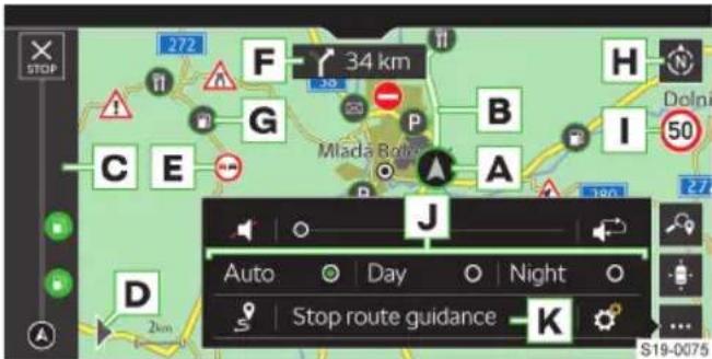 STOP 272 F 34 km G P B H Dolni C E Mlada Boz A I 50 J Auto Day Night Stop route guidance K S19-0075