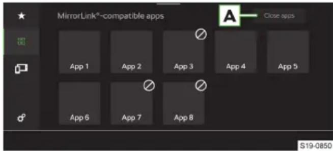 MirrorLink®-compatible apps Close apps App 1 App 2 App 3 App 4 App 5 App 6 App 7 App 8 S19-0850