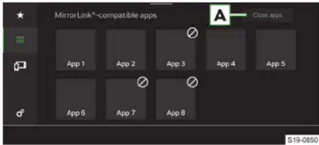 MirrorLink®-compatible apps Close apps App 1 App 2 App 3 App 4 App 5 App 6 App 7 App 8 S19-0850