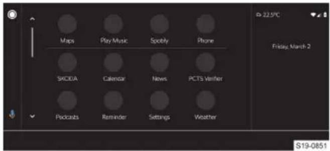 Maps Play Music Spotify Phone SKODA Calendar News PCTS Verifier Podcasts Reminder Settings Weather 22.5°C Friday March 2 S19-0851