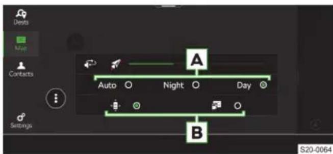 Dests Map Contacts Auto Night Day Settings A B S20-0064