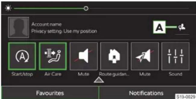 Account name Privacy setting: Use my position Start/stop Air Care Mute Route guidan... Mute Sound Favourites Notifications S19-0029