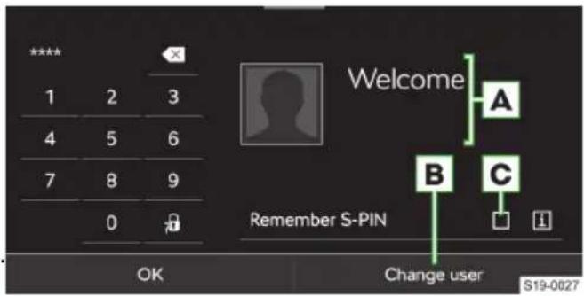 **** 1 2 3 4 5 6 7 8 9 0 OK Welcome A B C Remember S-PIN Change user S19-0027
