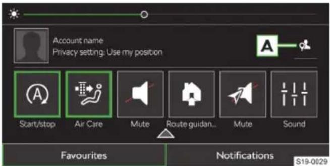 Account name Privacy setting: Use my position Start/stop Air Care Mute Route guidan... Mute Sound Favourites Notifications S19-0029