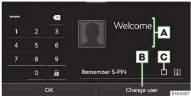 **** 1 2 3 4 5 6 7 8 9 0 OK Welcome A B C Remember S-PIN Change user S19-0027