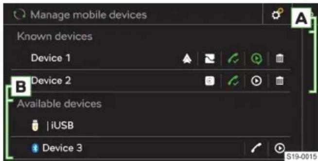Manage mobile devices Known devices Device 1 Device 2 Available devices iUSB Device 3 S19-0015